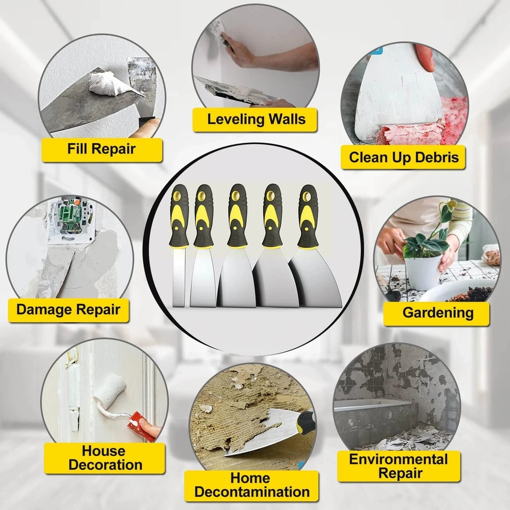 5Pcs Putty Knife Set 1" 2" 3" 4" 5" Scraper Spackle Knife Scraper