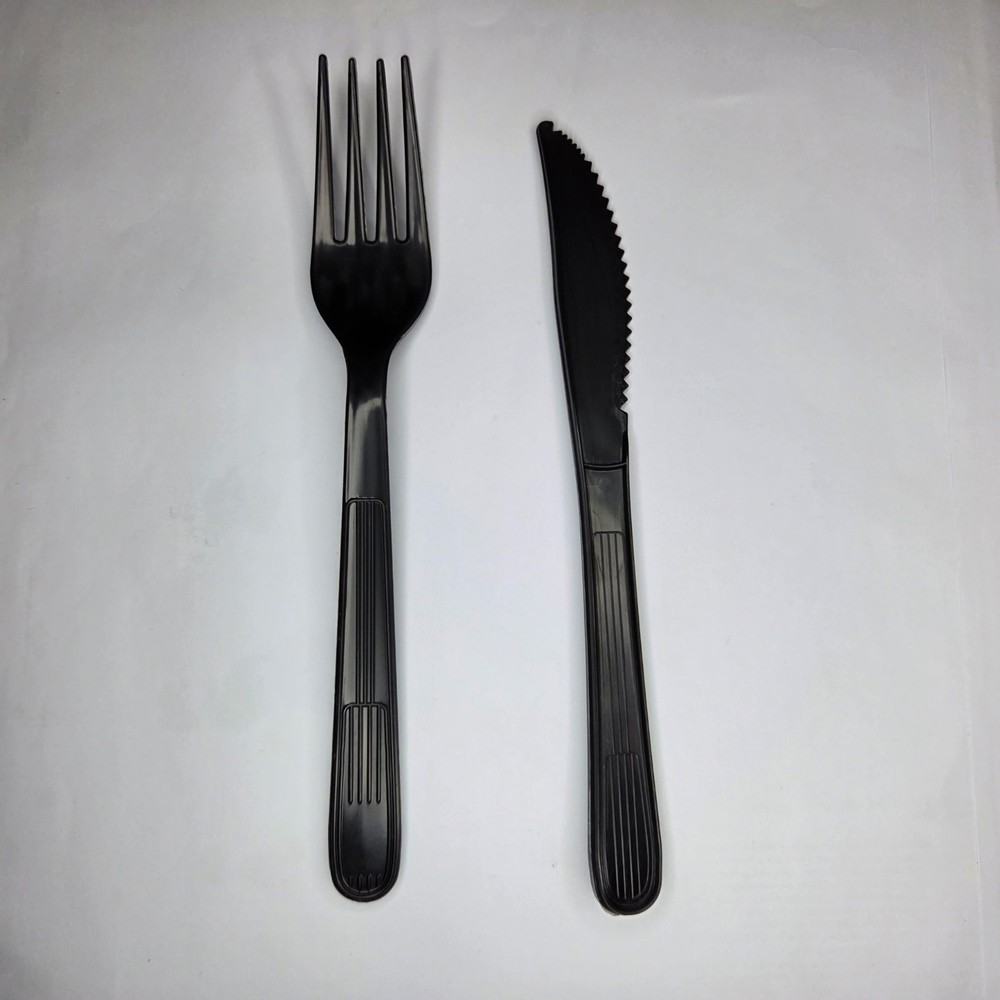 Individually Wrapped Black Heavy Weight Plastic Fork + Knife Set
