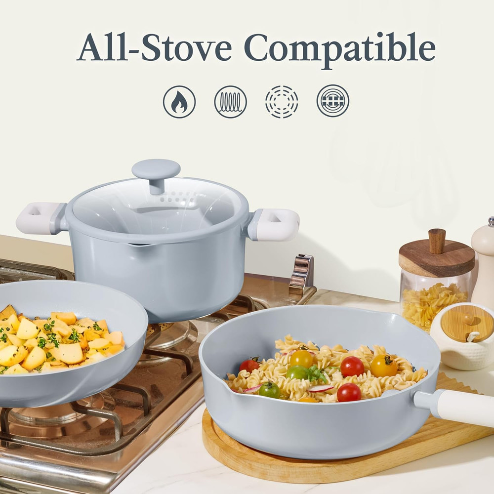 Nonstick Ceramic Cookware Set, 9 Piece Blue Cooking Set