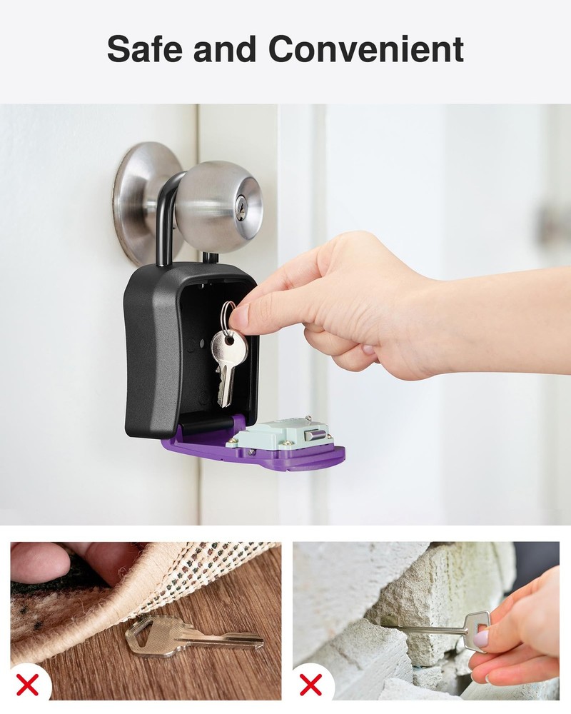 Key Lock Box, Portable Combination Lockbox Wall-Mounted Key Storage Box for H...