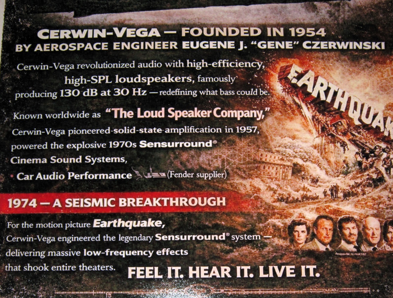 Cerwin Vega Sensurround Audiophile Poster 1974 19" x 13" "Earthquake" Film