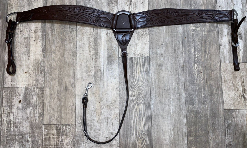 NEW 3'' WIDE BROWN TOOLED LEATHER   ROPER BREAST COLLAR