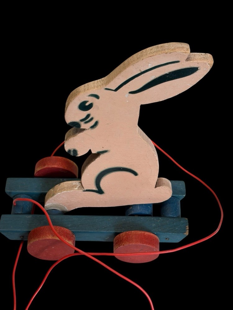 Vintage Handmade Wooden Rabbit Pull Toy