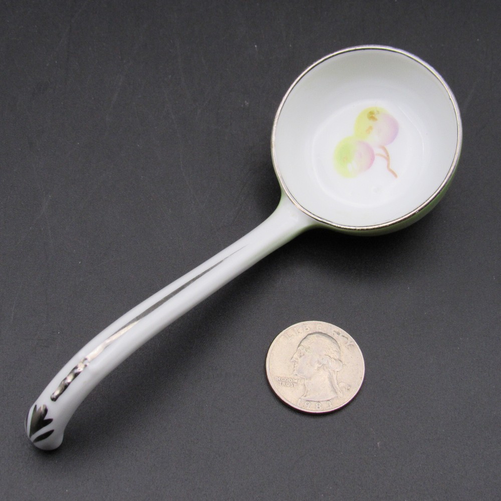 Noritake Jam Spoon, Morimura, 5" Long, Light Green & Silver, Fruit, Hand Painted