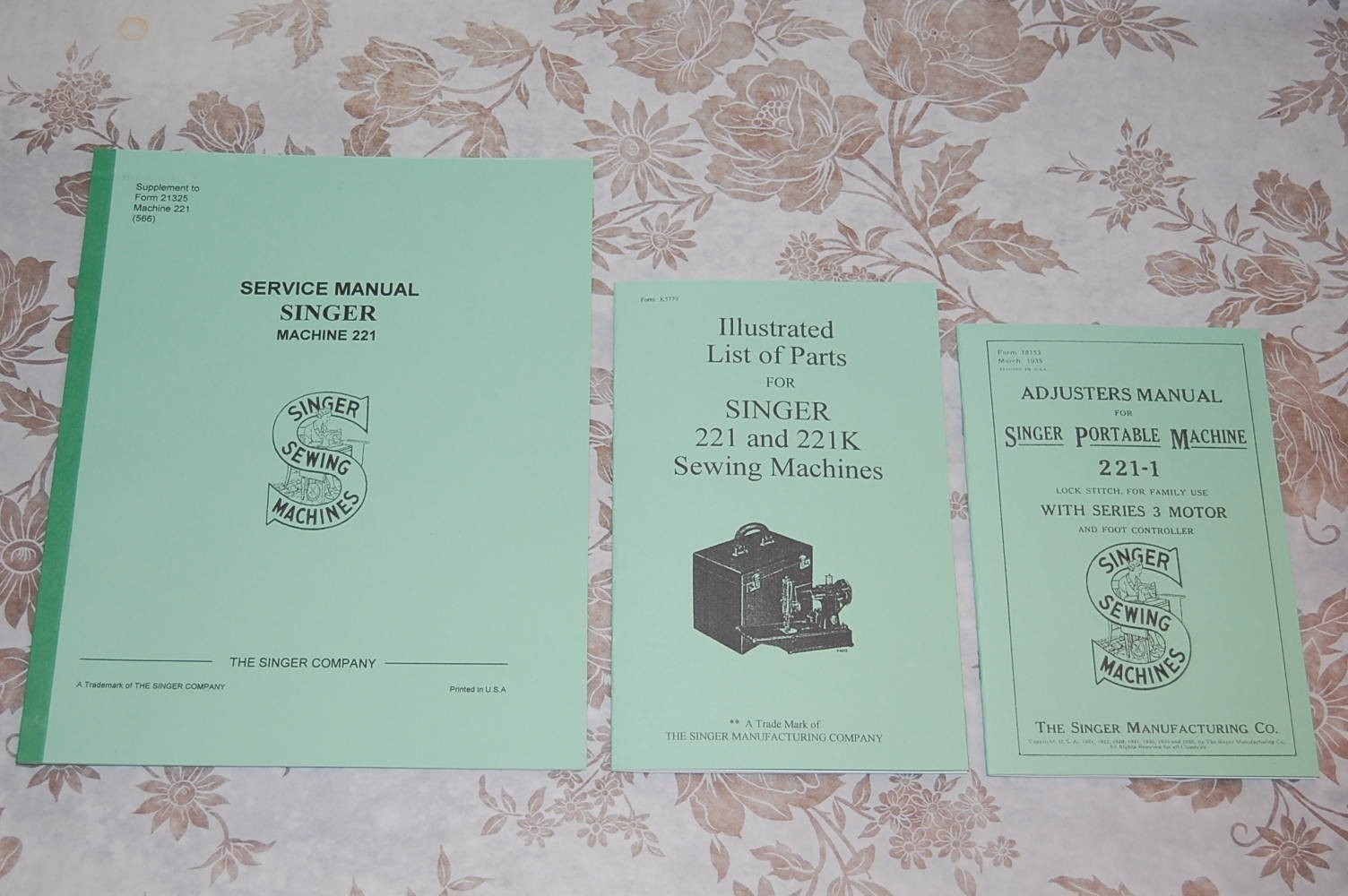 3-Books Library Service Manuals Singer Featherweight 221 & 221K Sewing Machines