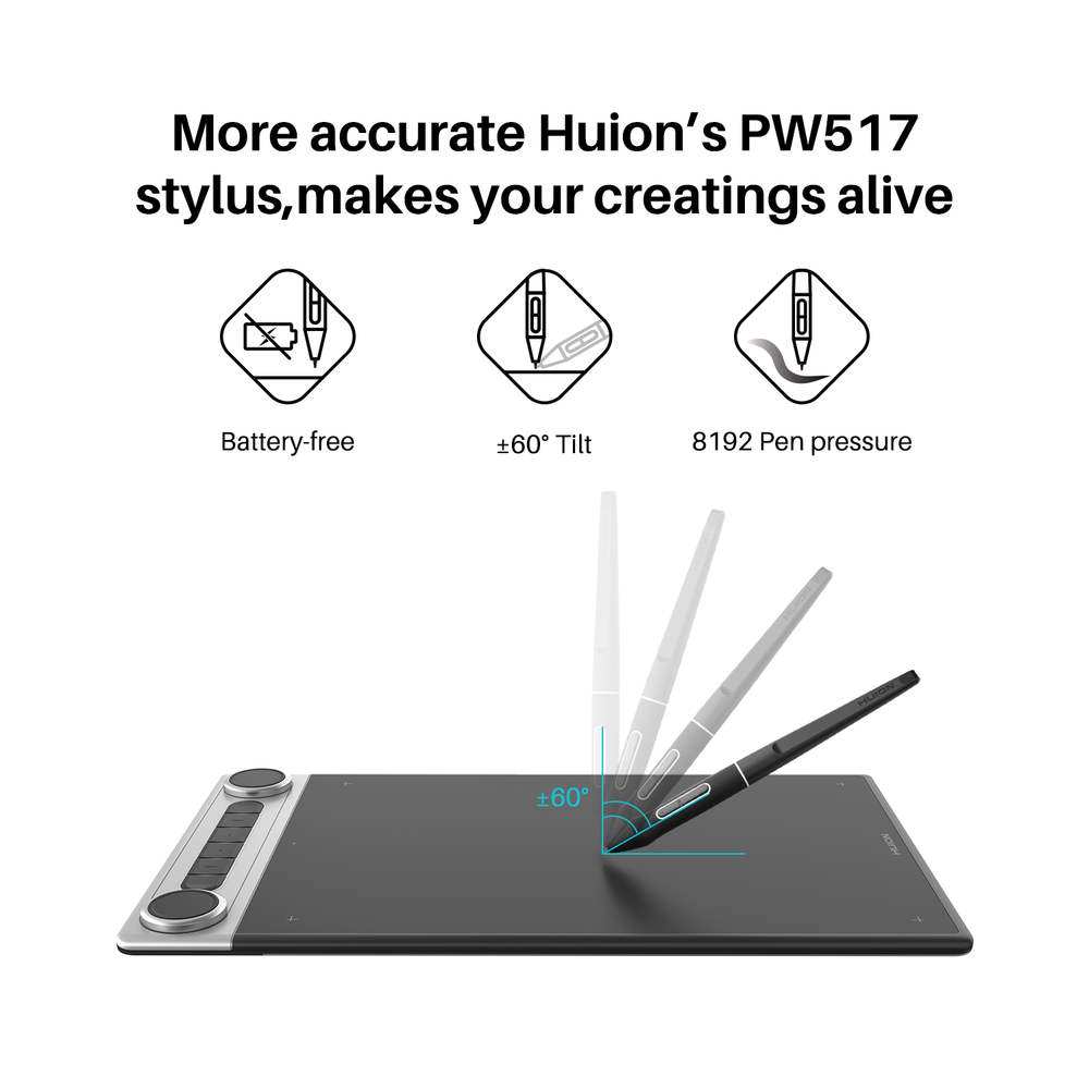 HUION Inspiroy Dial 2 Bluetooth Wireless Graphics Drawing Tablet Refurbished