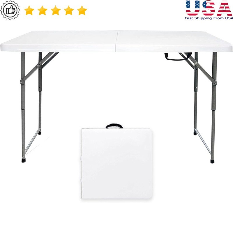 Adjustable Folding Table 4ft Lightweight Sturdy Indoor Outdoor Multi-Purpose Use