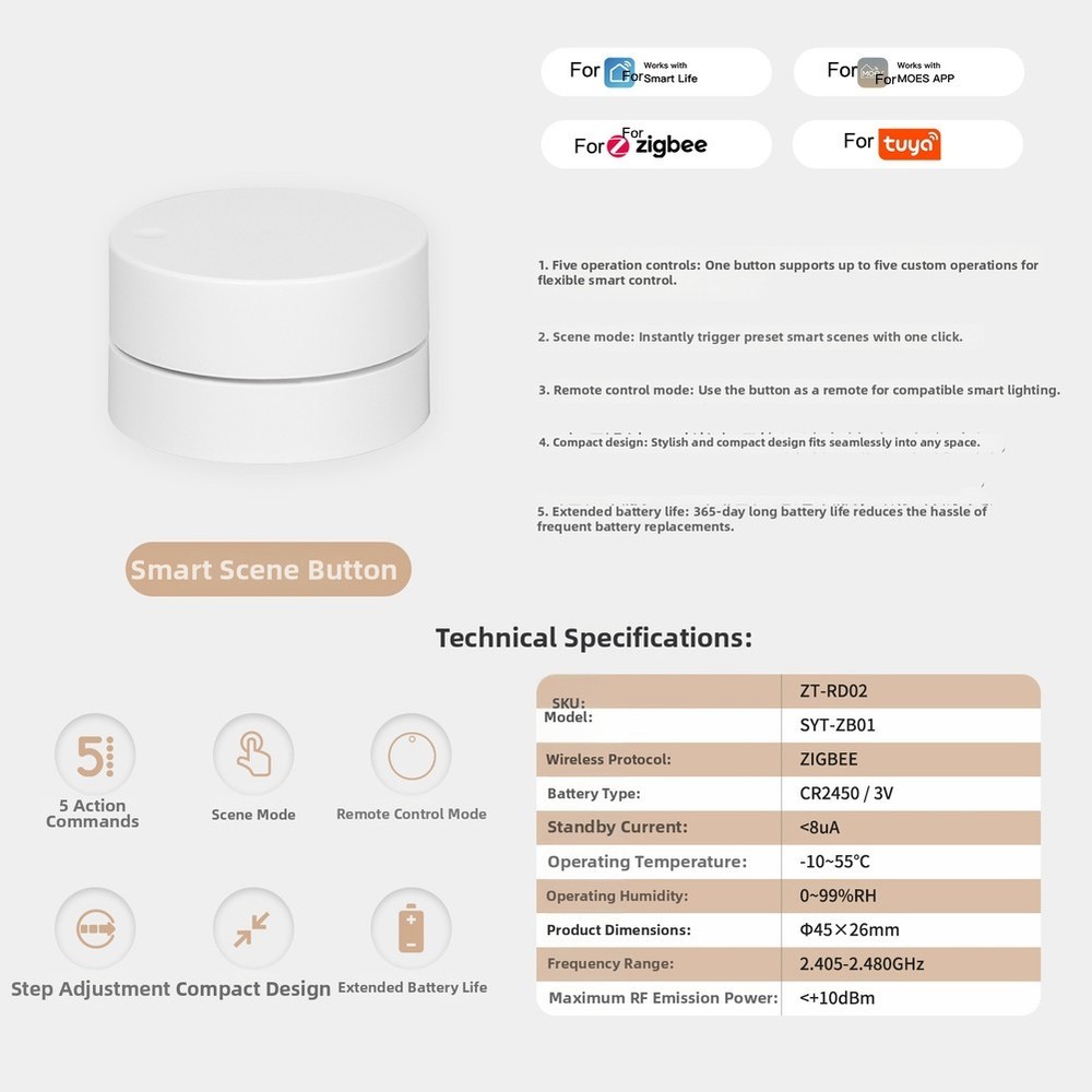 For Zigbee Smart Switch Compatible with For Tuya for Multi-Scene Control