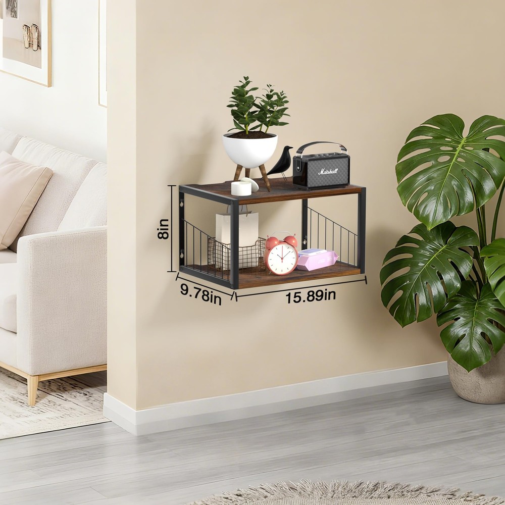 Floating Nightstand, Wood Floating Bedside Table with Cable Hole, Wall Mounte...