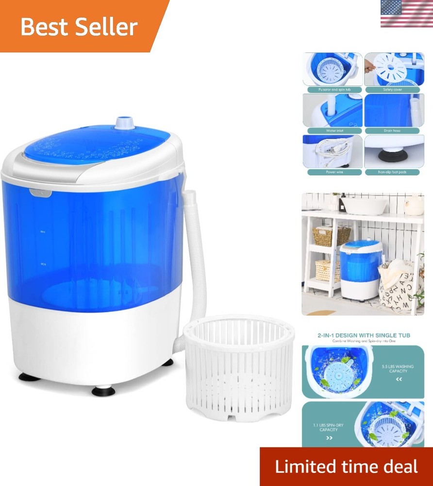 Energy Efficient Mini Washer & Spinner Combo - 5.5lbs Capacity, Portable Design