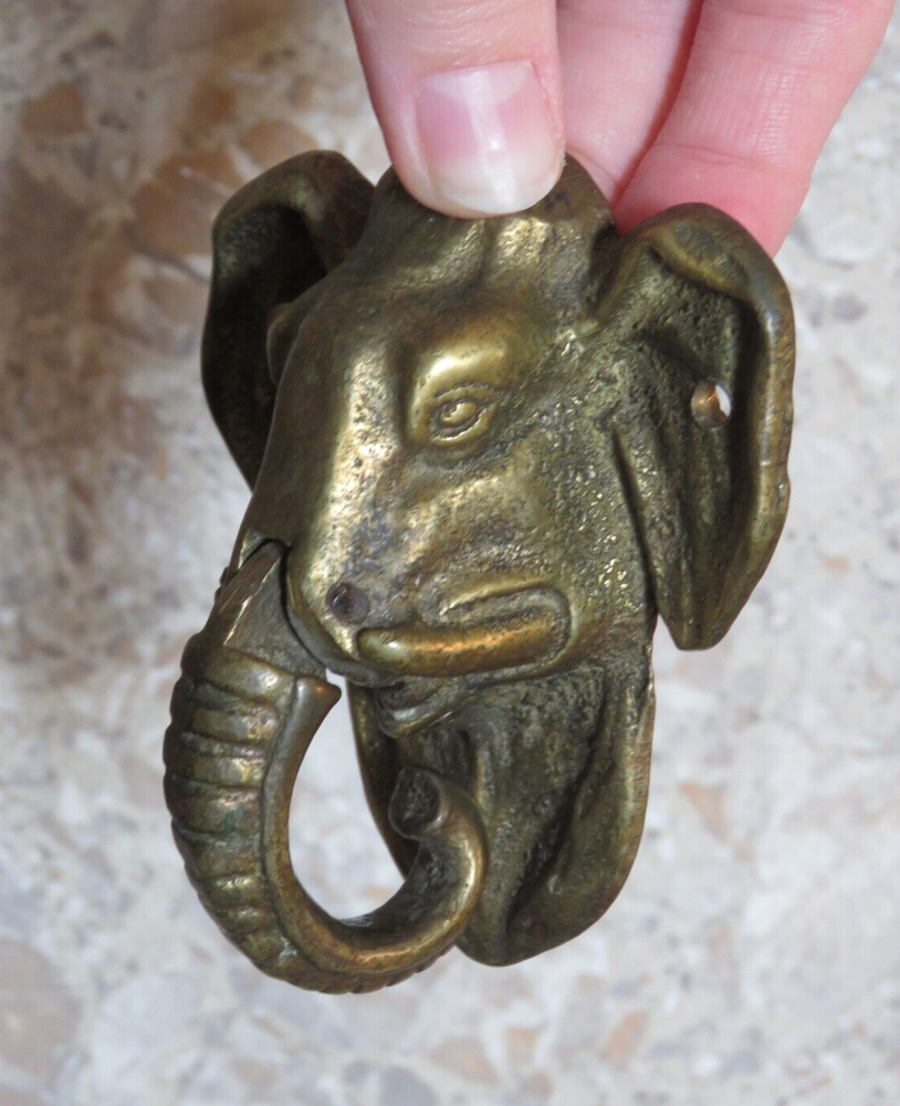 Vintage Handcrafted Solid Brass Elephant Figural Door Bell Knocker Home Decor 3"