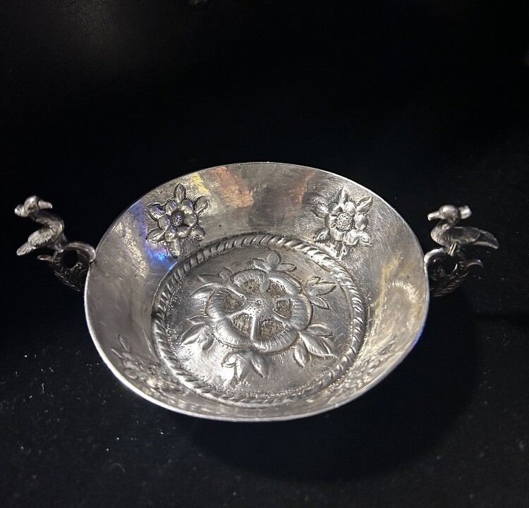 Serving Floral Bird Design German 800 Silver
