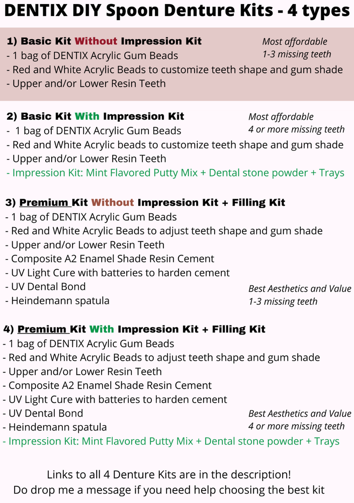 DIY Denture Kit Immediate Partial Denture, Full Denture Upper OR Lower NO MOLD