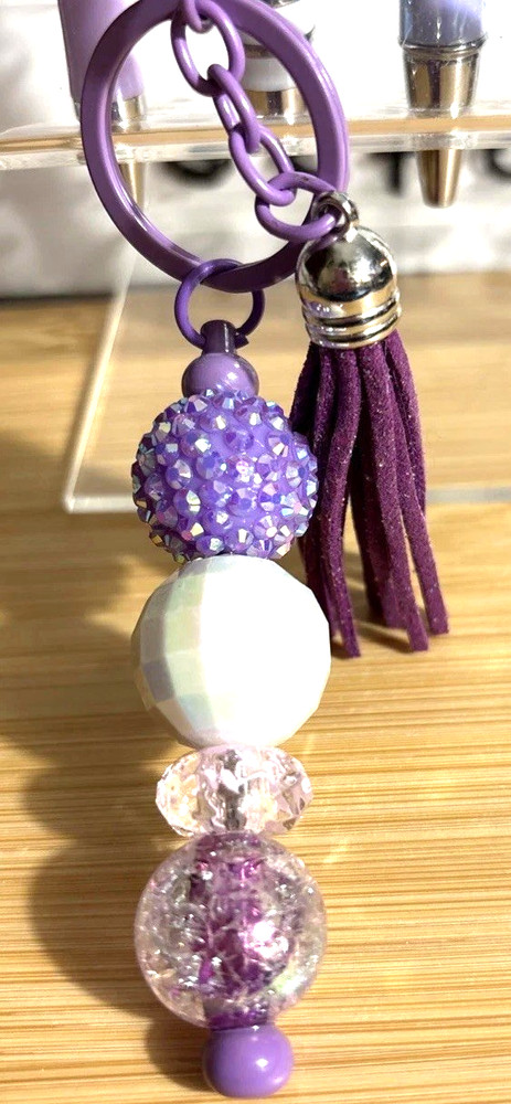4 HAND MADE BEAD PENS & BEAD KEY CHAIN - & INK REFILL-