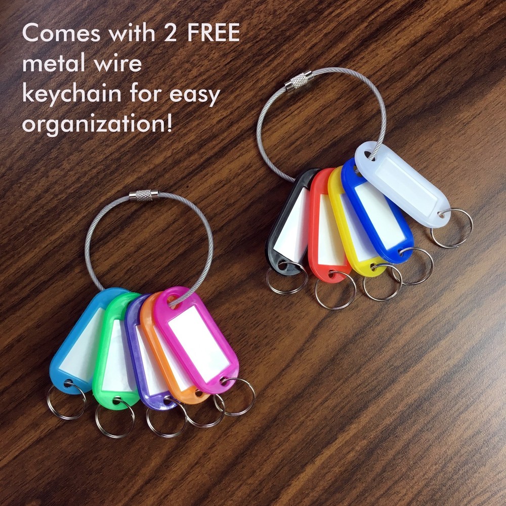 100pack Tough Plastic Key Tags with Split Ring Label Window, Coded ID Tags