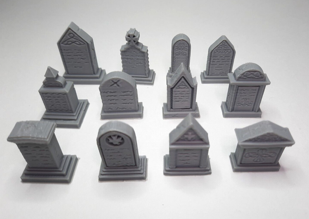 12pc Graveyard Tombstone Terrain Set 3D Printed Scatter Scenery