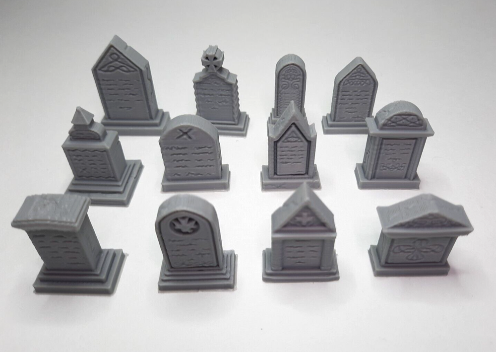 12pc Graveyard Tombstone Terrain Set 3D Printed Scatter Scenery