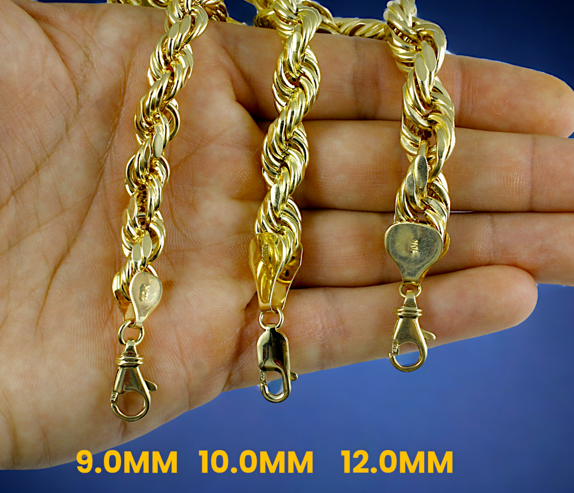 10K Yellow Gold 2mm-10mm Rope Chain Necklace Diamond Cut All Sizes Real