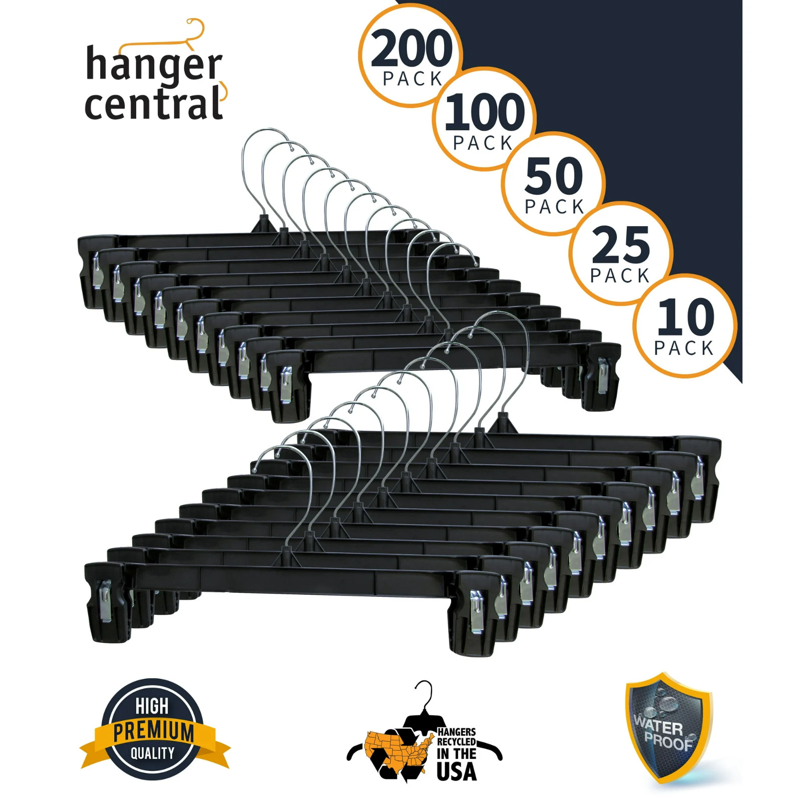 Hanger Central Black Plastic Pants Hangers 10 Pack 10 Inch w/ Clips Heavy Duty