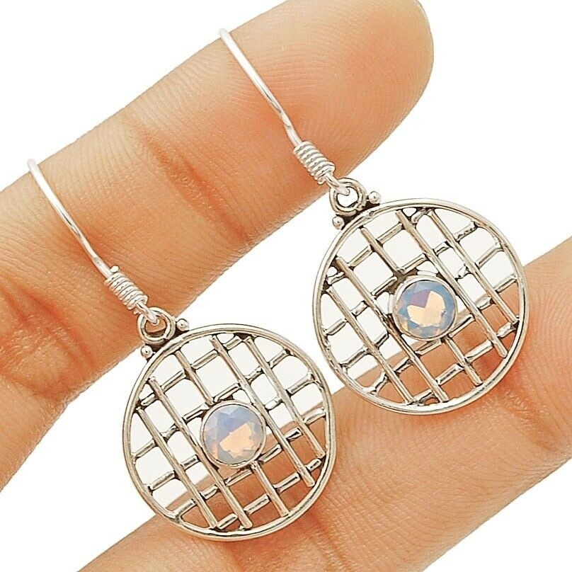 Natural Fire Opalite 925 Solid Sterling Silver Earrings 1 2/3'' Long @B3-7