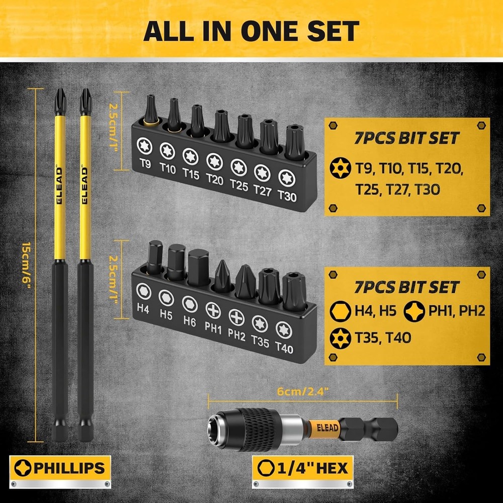 Magnetic Nut Driver Bit Set, 35-Piece Extra Long Nut Driver Set for Impact Drill