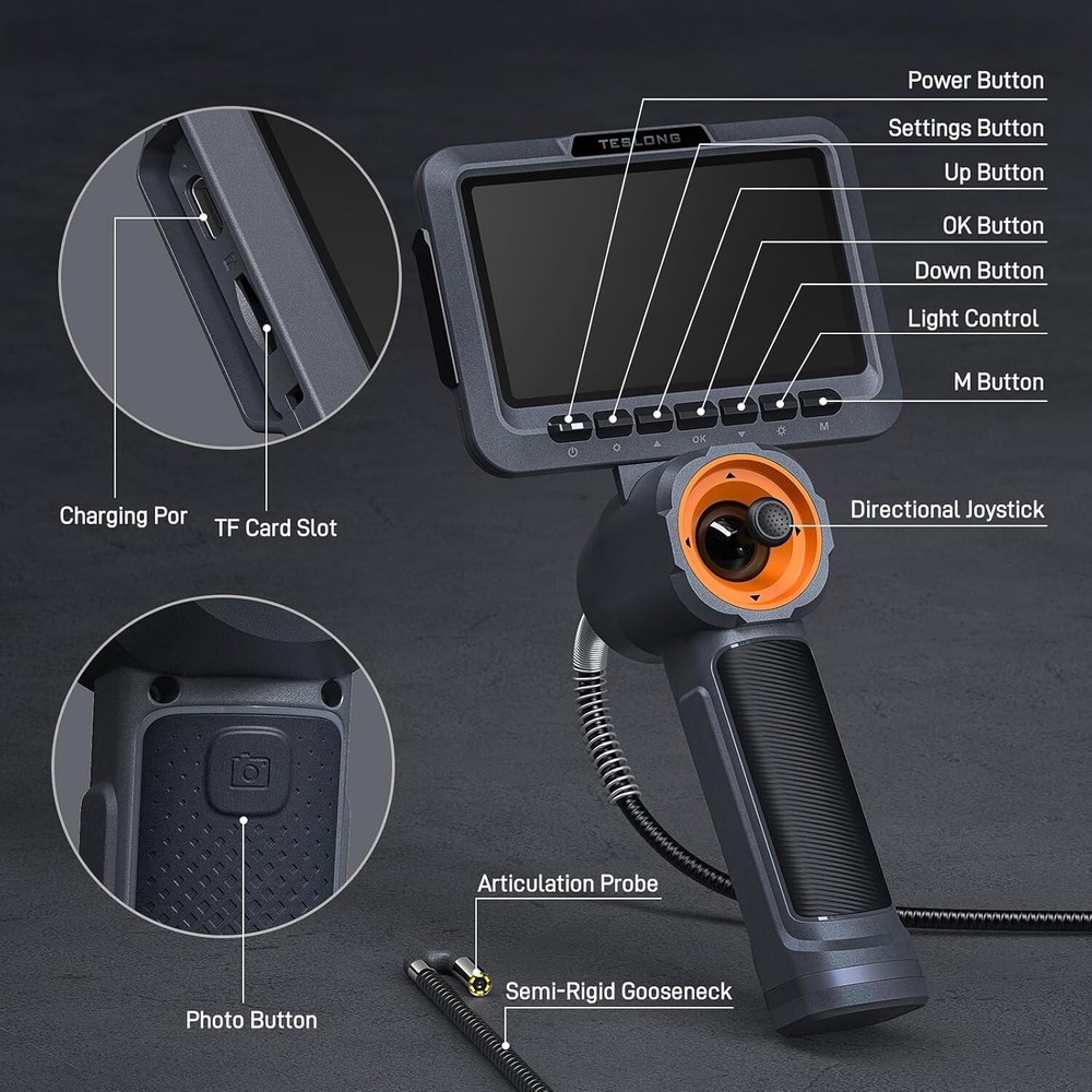 Teslong 4-Way Joystick Articulation Borescope Inspection Camera 360° Steerable