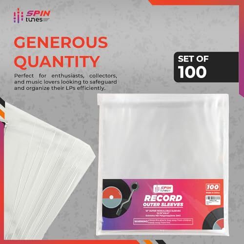 100 Pack Outer Sleeves - Turntable Vinyl Record sleeve, Transparent