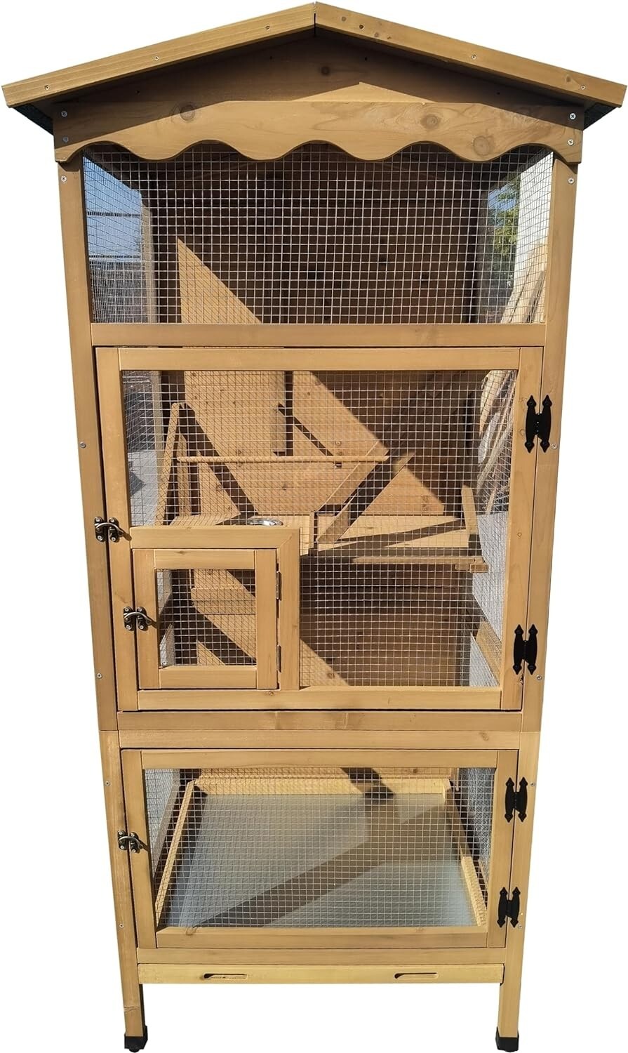 70” Large Outdoor Bird Aviary Weatherproof Wooden Indoor Bird Cage Clean Tray