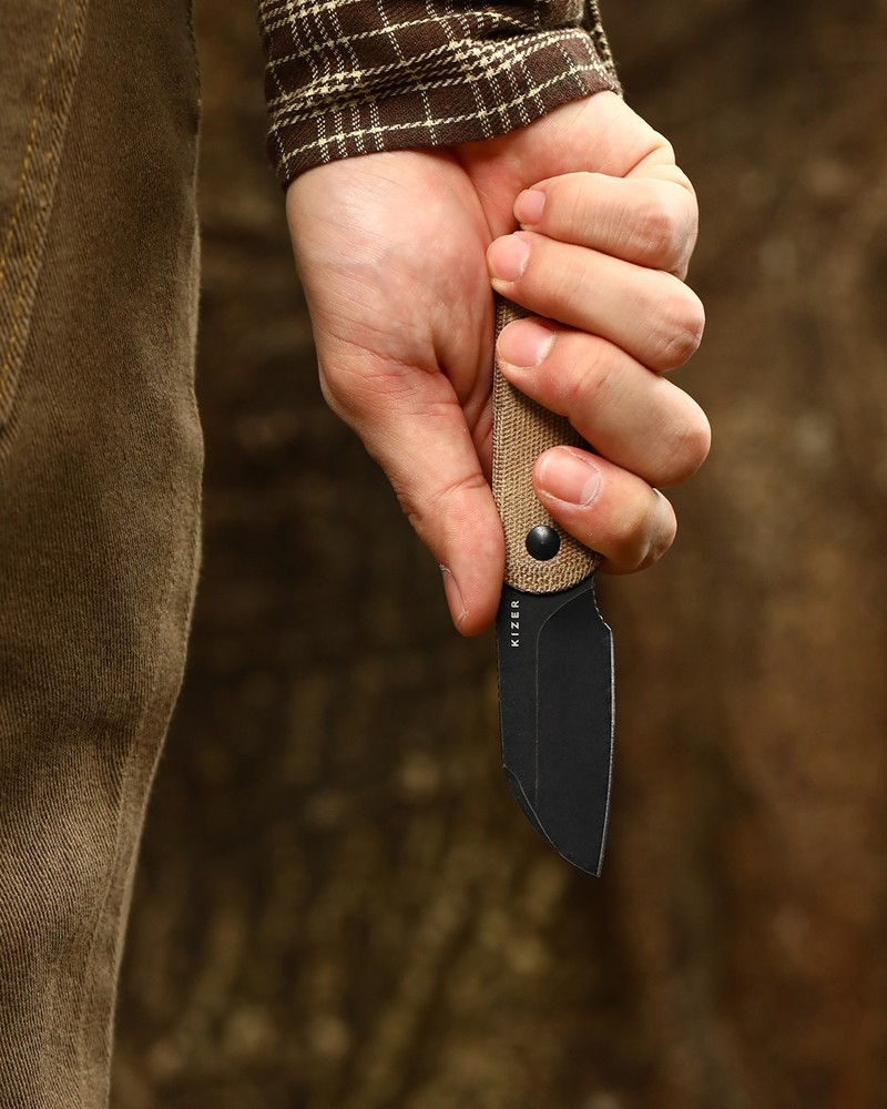 Kizer Drop Bear Fix Sheepsfoot Fixed Knife AEB-L Blade Micarta Handle + Sheath