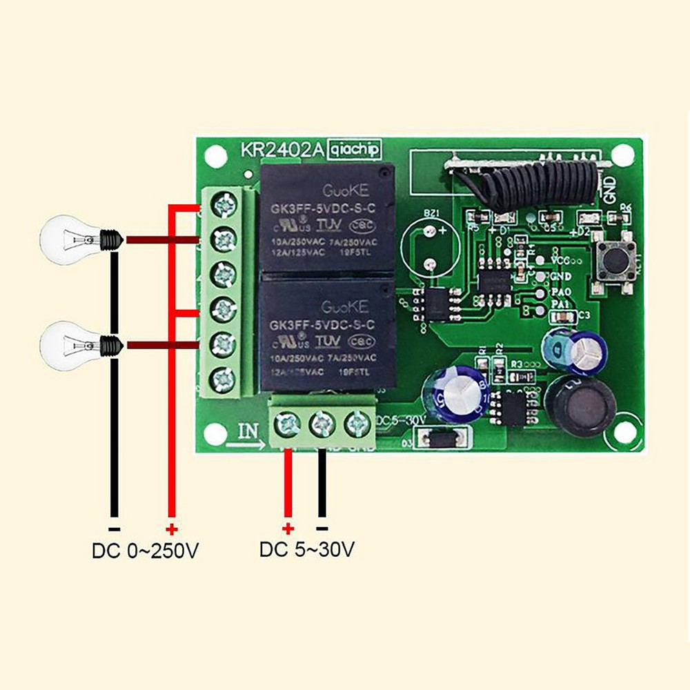 Wireless Remote Control DC 6V 12V 24V 2CH RF Relay Transmitter 433MHz Universal