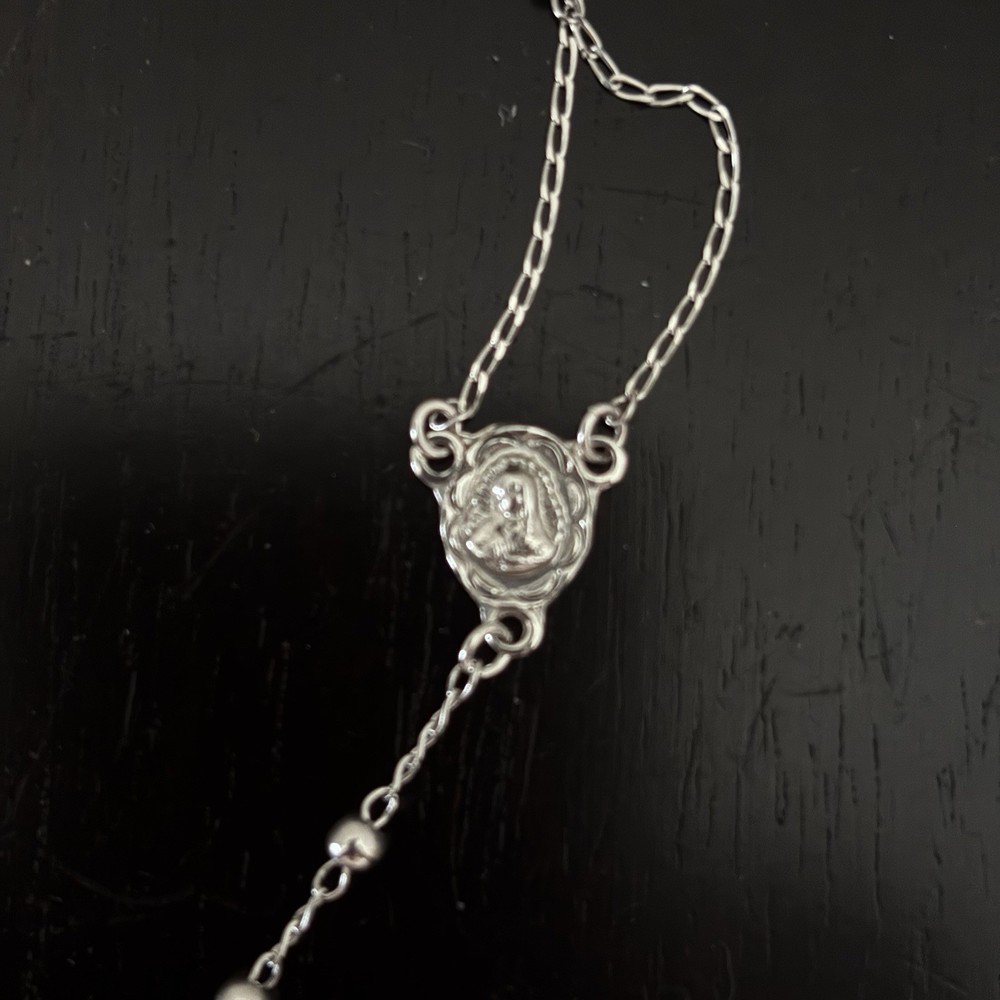 ATI Mexico 925 Sterling Silver Rosary Necklace 12" Guadalupe Medal