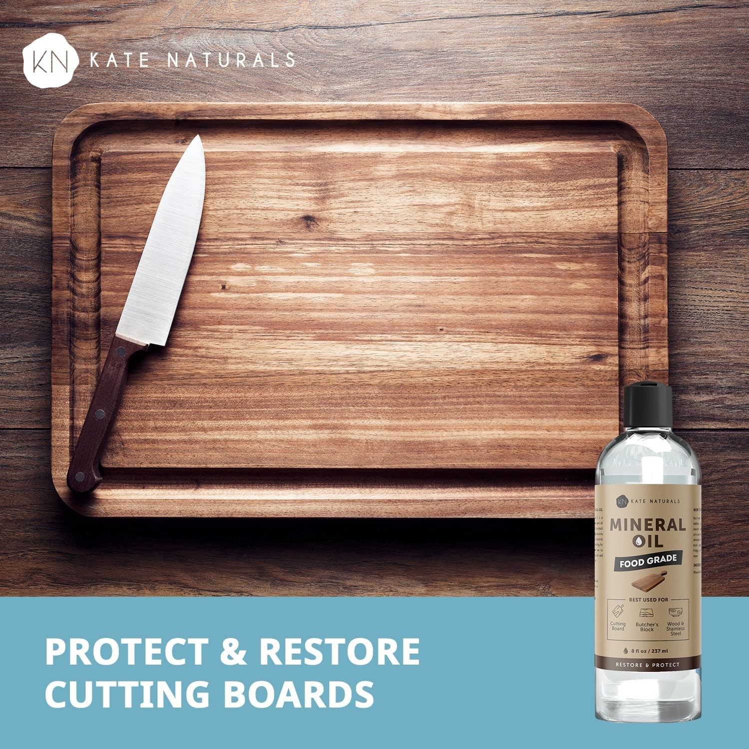 Mineral Oil for Wood Cutting Board, Butcher Block, and Knife. Food Grade Mineral