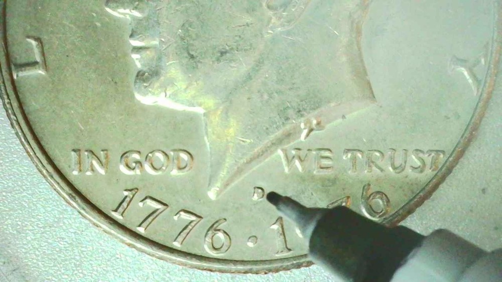 1976D Kennedy Half Dollar Error Coin - Filled "D" Mint Mark Error - 1235