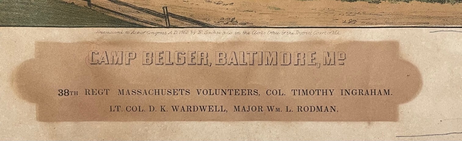 Antique 1862 CAMP BELGER CIVIL WAR Encampment SACHSE Lithograph - Currier School