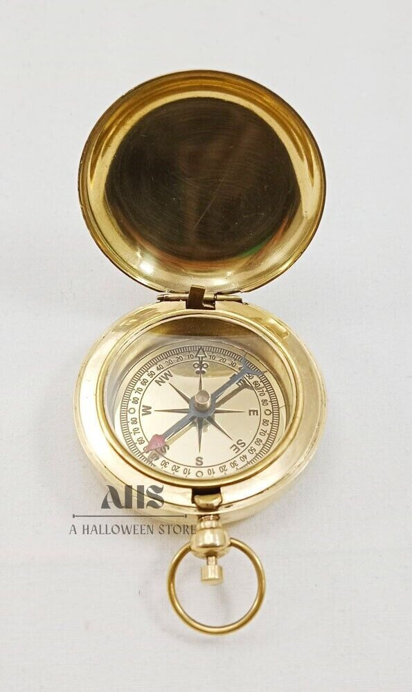 Vintage Navigational Maritime Brass Push Button Pocket Compass