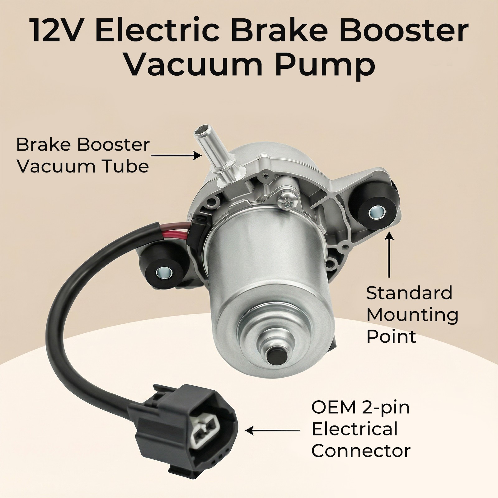 18 to 22" Electric Vacuum Pump Install Kit 12 Volt Fit for Brake Booster System