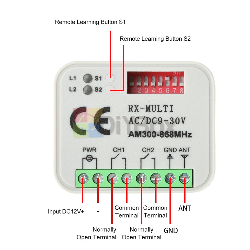 Universal 300-868MHz Multi-Frequency Receiver Switch Controller AC/DC On/Off