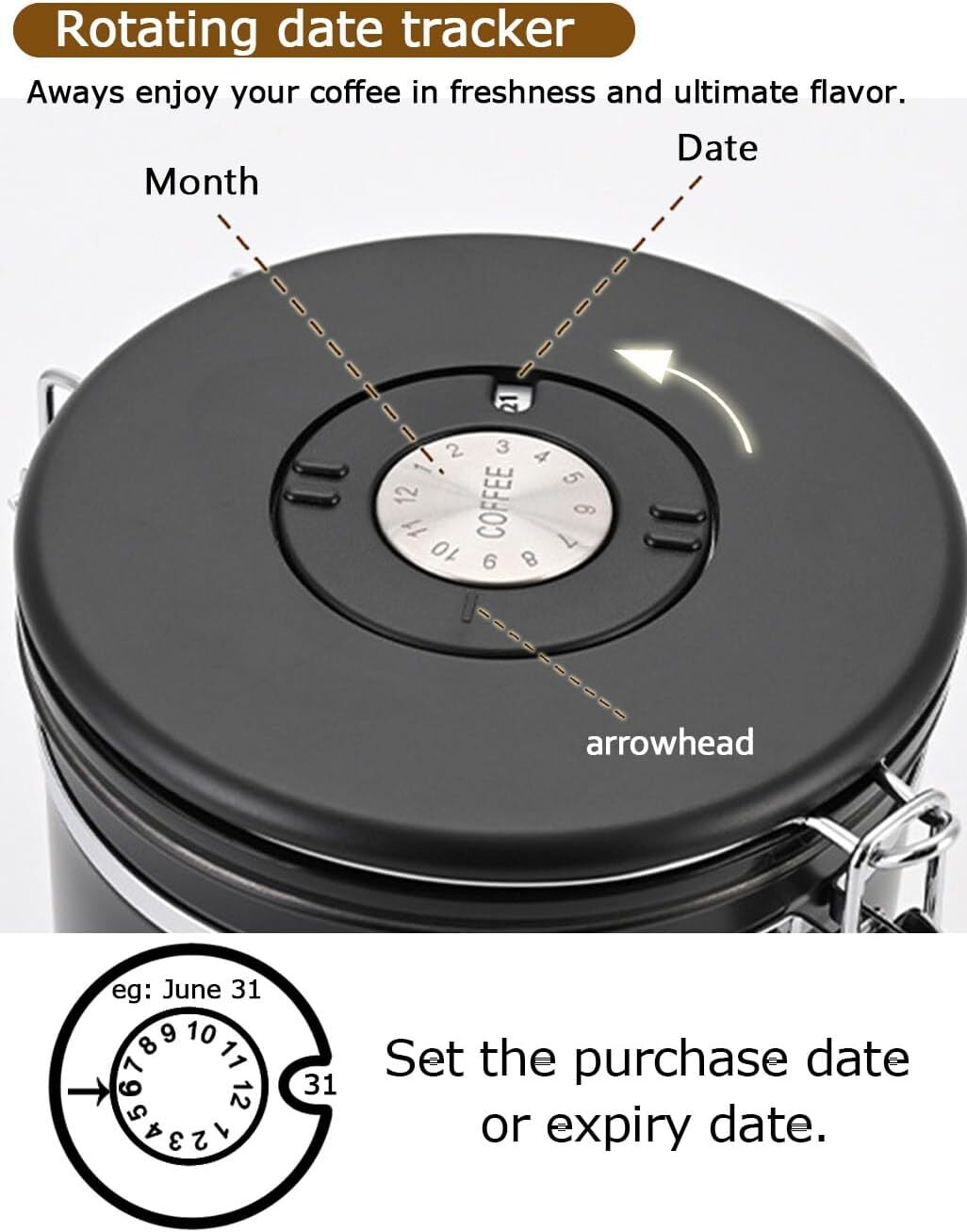 62oz Coffee Canister Stainless Steel Airtight Storage Container &Measuring Scoop