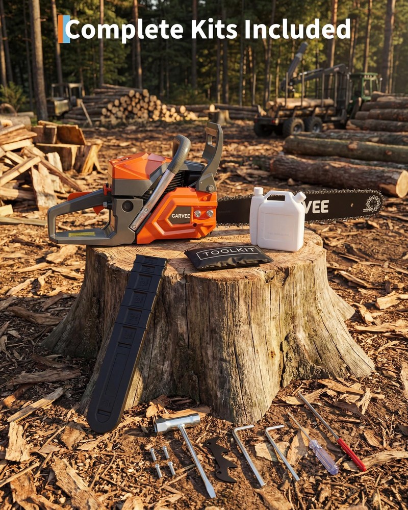 58cc Gas Powered Chainsaw, 2-Stroke Engine with Quick Start & Ergonomic Non-S...