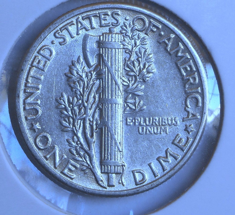 1945 . Mercury Dime . AU . Almost Uncirculated . Silver .
