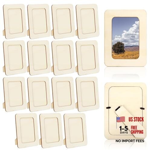 15 Pack Wooden Picture Frames for Crafts,DIY Wood 15Pack Rectangular Shape