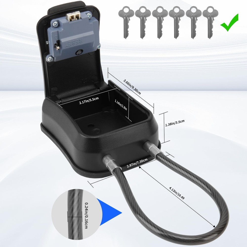 Key Lock Box,Portable Waterproof Lockbox with Removable Shackl, Wall-Mounted ...