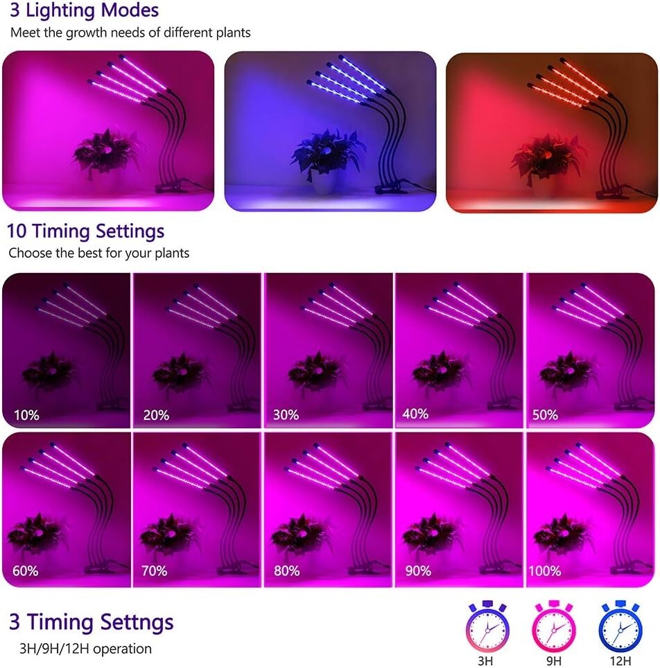 4 Heads LED Grow Light Plant Growing Lamp Light for Indoor Plants Full Spectrum