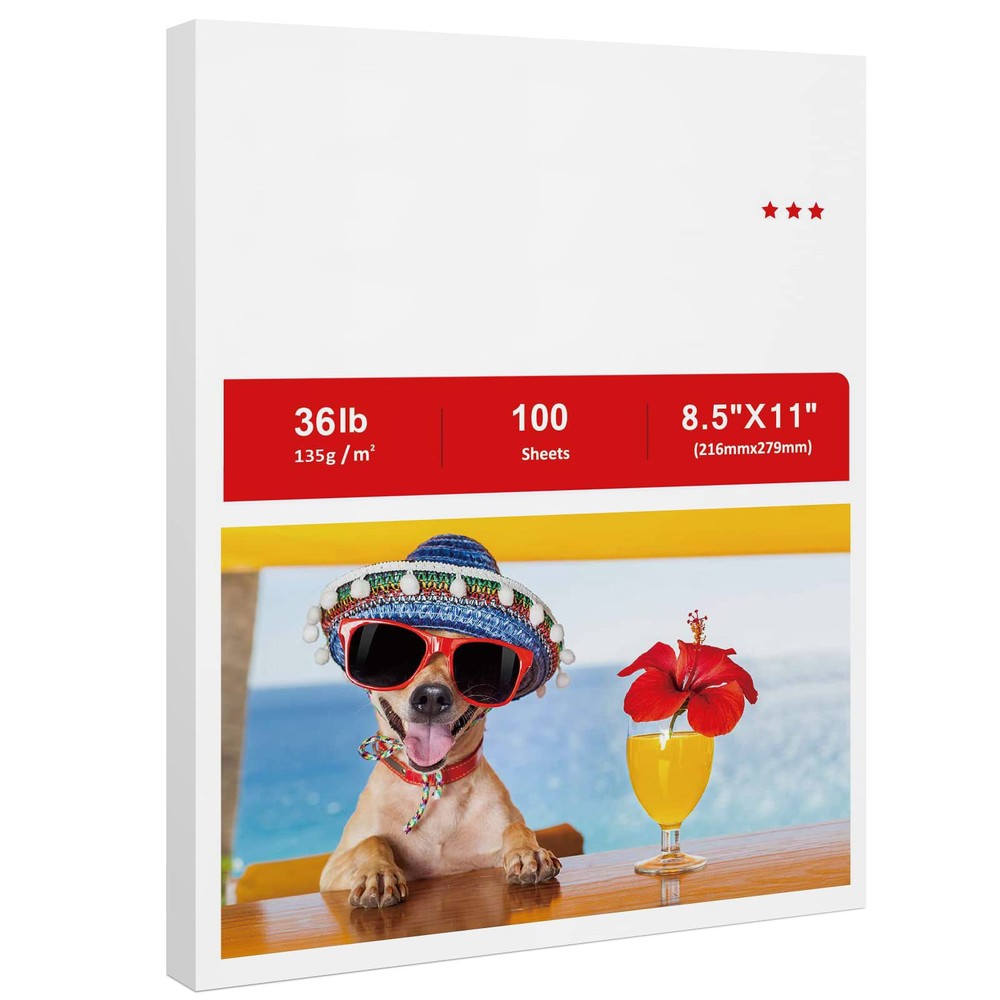 Inkjet Printer Paper 36LB, Glossy Surface, 8.5x11, 100 Sheets, White