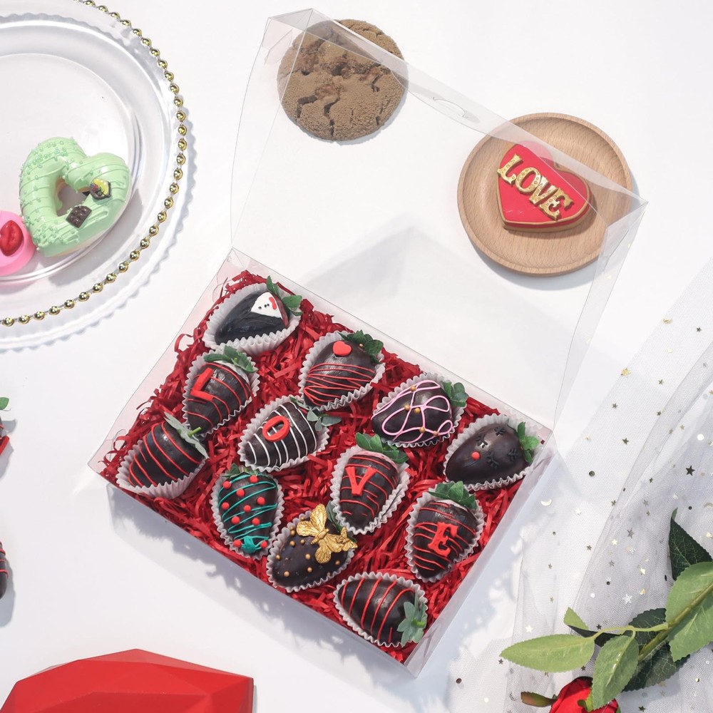 Clear Strawberry Bakery Boxes 4 PCS 10x7x2 inch Cookie Macaron Boxes