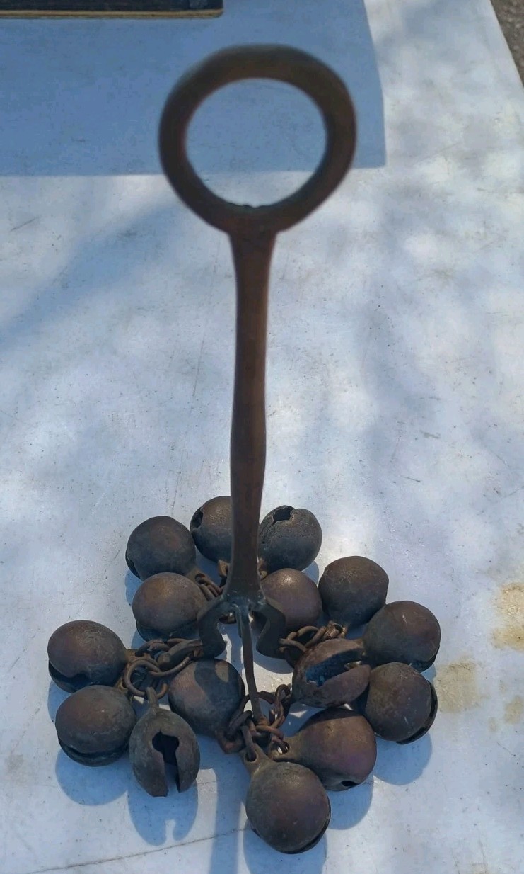 Korean Shaman (Mudang) Handbell / Ceremonial Ritual rattle Brass Bell 15 Bells