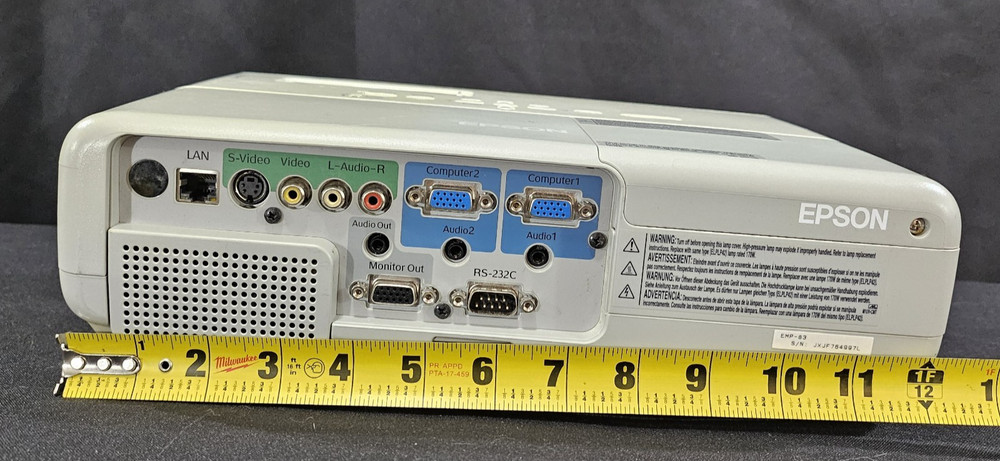 Epson PowerLite 83C EMP-83 LCD Projector VGA S-Video LAN + Cable Bundle Tested