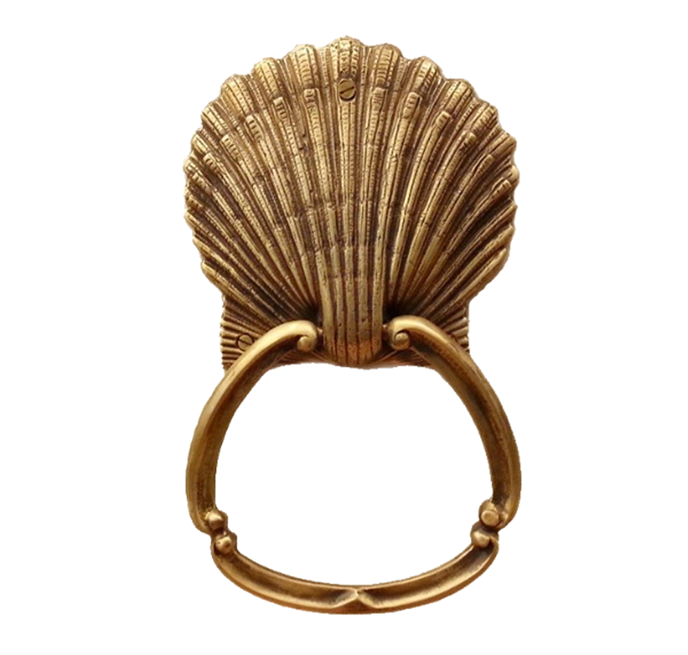 Brass Door Handle Knocker Ring Pull SEA SHELL Figurine Vintage Home Decor Hand
