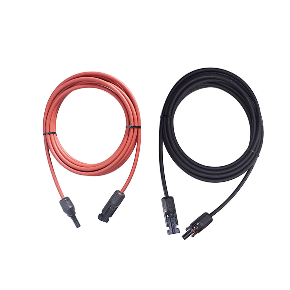 Black + Red Solar Panel Extension Cable Wire Connector 12AWG 10ft 1Pair