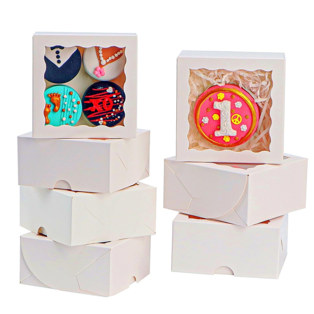 100Pack 4x4x2 Inch White Simple Elegant Bakery Boxes